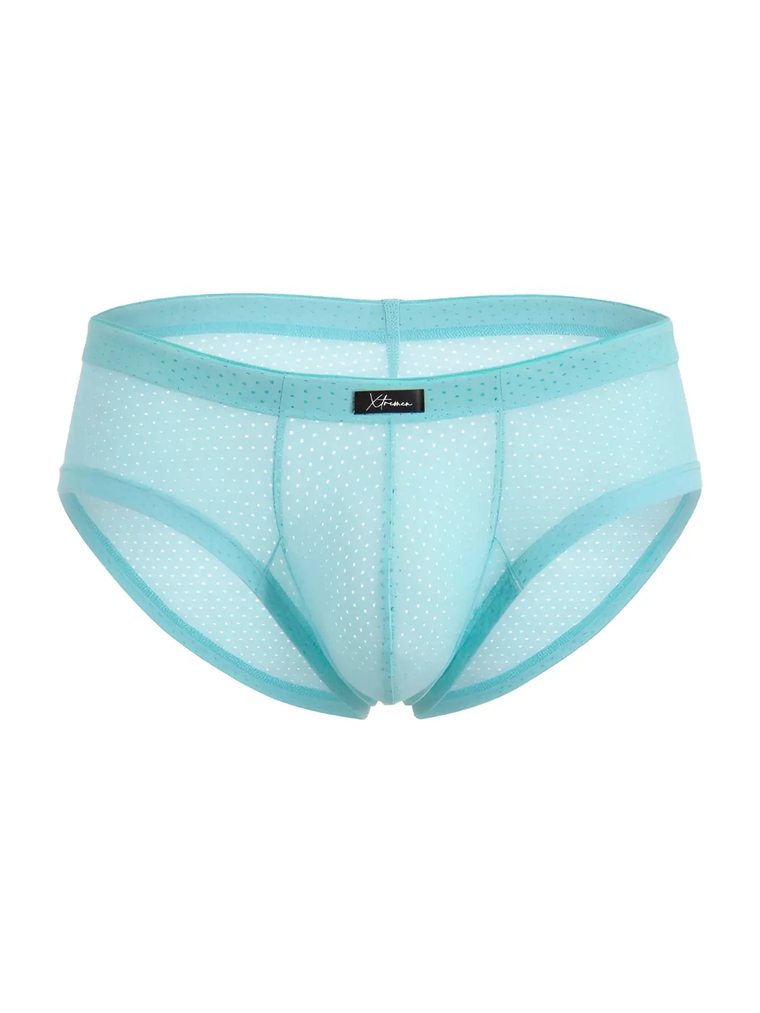 Xtremen 91269 microfiber mesh briefs in seawater color with light blue dotted pattern and reinforced elastic waistband