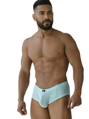 Xtremen 91269 microfiber mesh briefs in seawater color with light blue subtle pattern and black brand tag on waistband