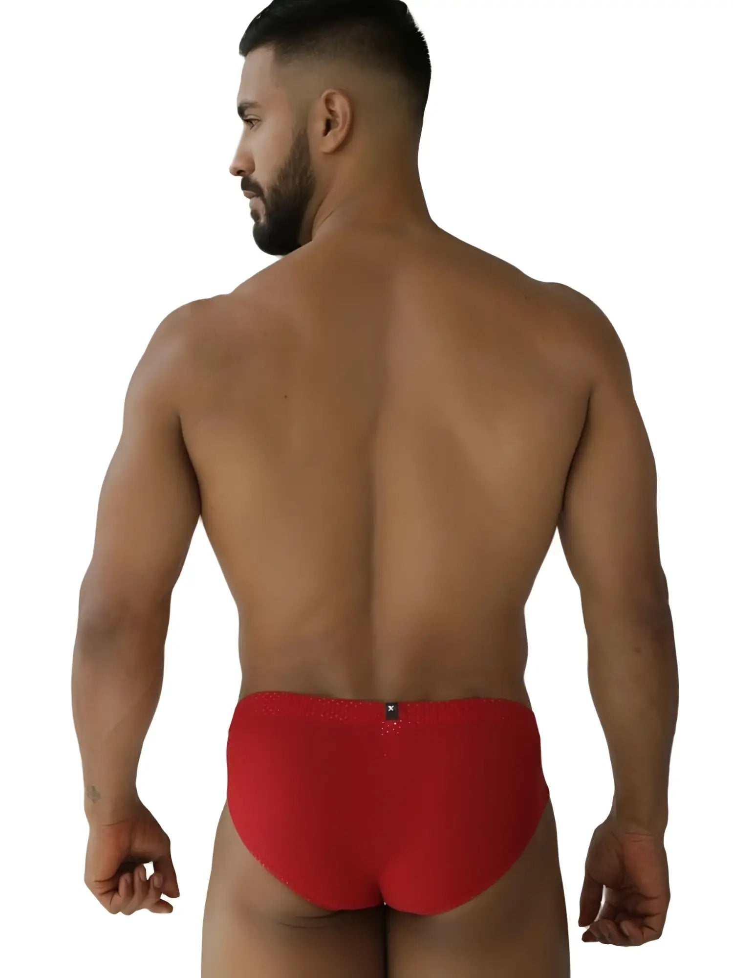 Xtremen 91270 microfiber mesh red briefs showing the back with a small metallic clasp detail