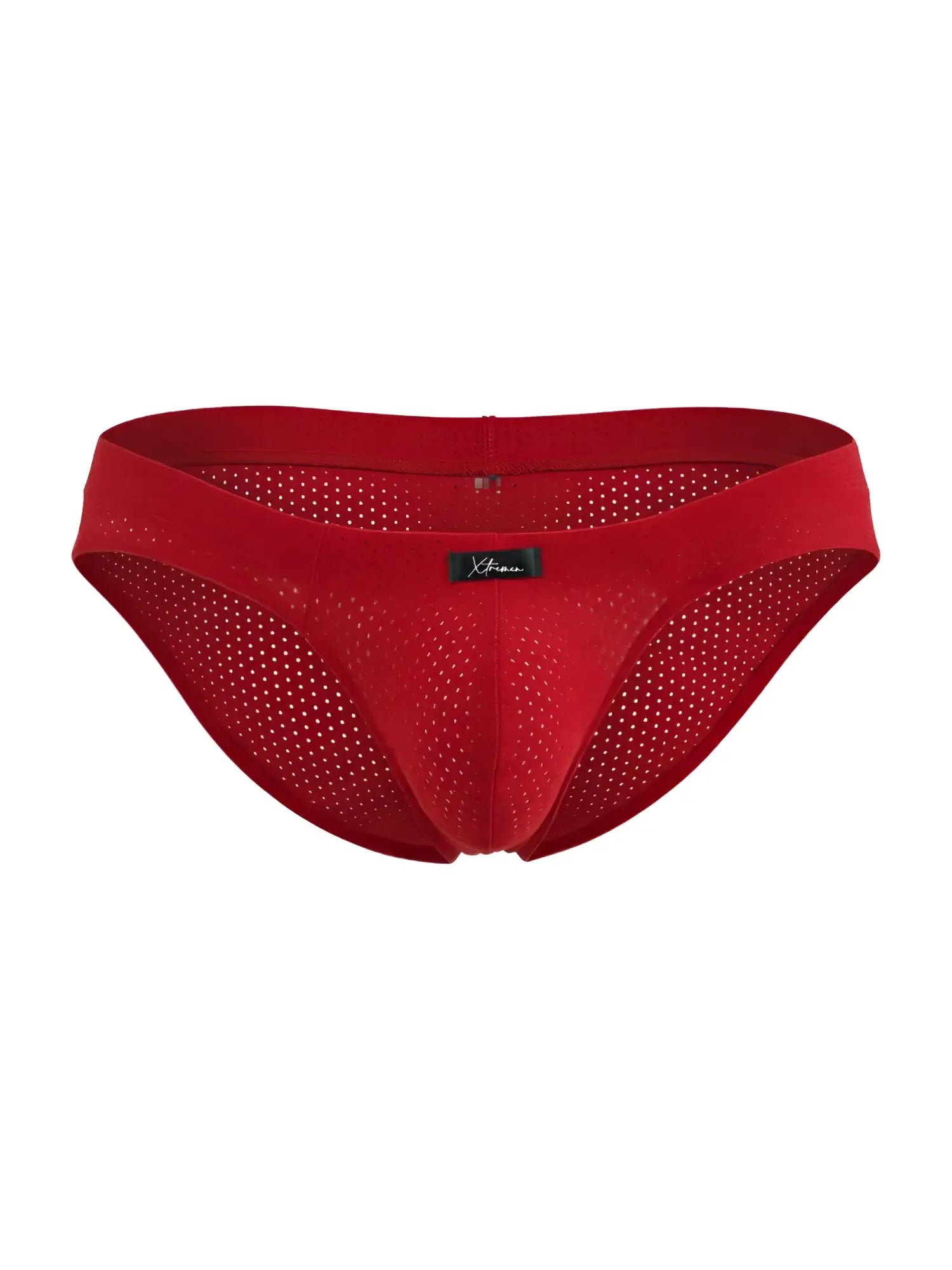 Xtremen 91270 red microfiber mesh briefs with perforated design and branded label for breathable comfort