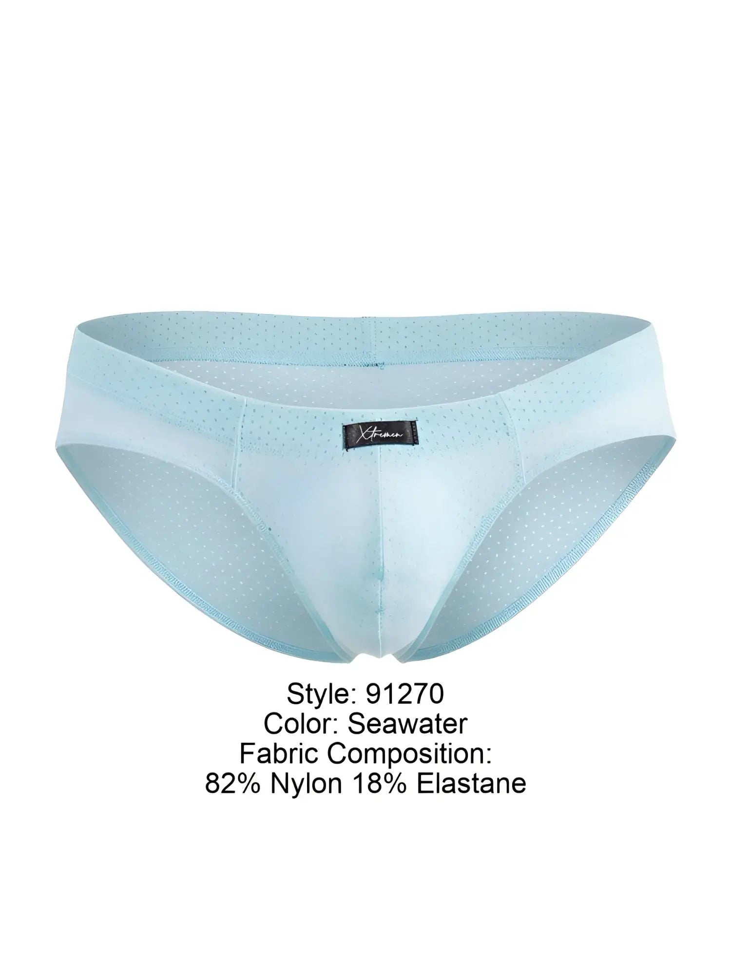 Light blue seawater color xtremen 91270 microfiber mesh men’s briefs made of 82 nylon 18 elastane with dotted texture