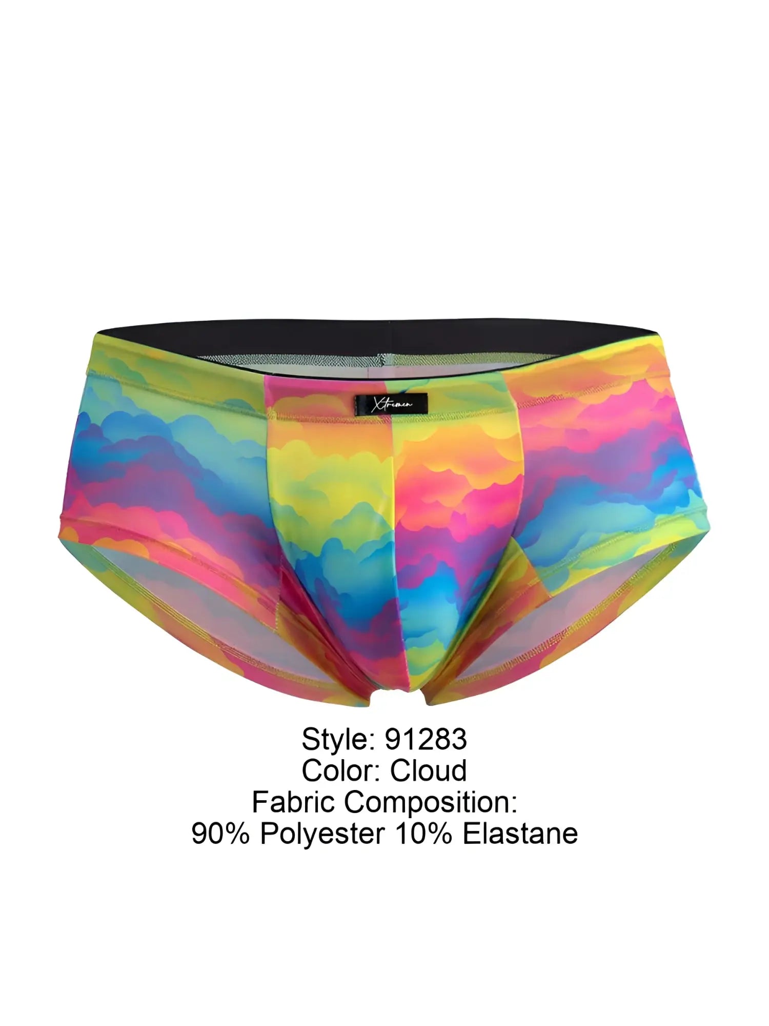 Xtremen 91283 rainbow printed microfiber briefs with vibrant cloud pattern black waistband polyester elastane blend