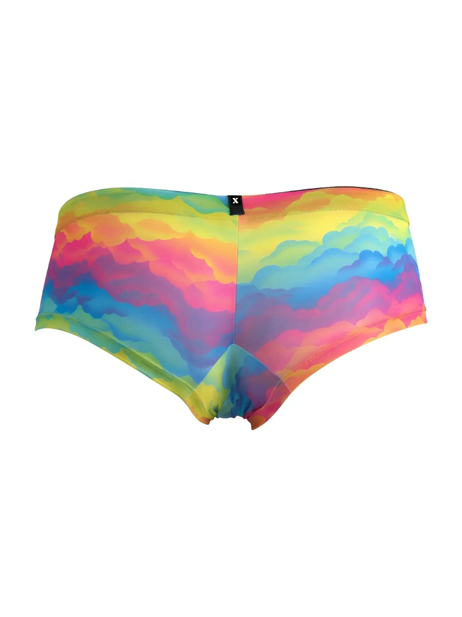 Vibrant rainbow cloud patterned xtremen 91283 men’s briefs in sheer microfiber fabric with black waistband tag