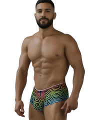Xtremen 91283 rainbow printed microfiber men’s briefs with rainbow wavy pattern and elastic waistband for a snug fit
