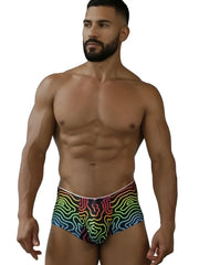 Xtremen 91283 rainbow printed microfiber briefs with vibrant psychedelic wave pattern in rainbow colors