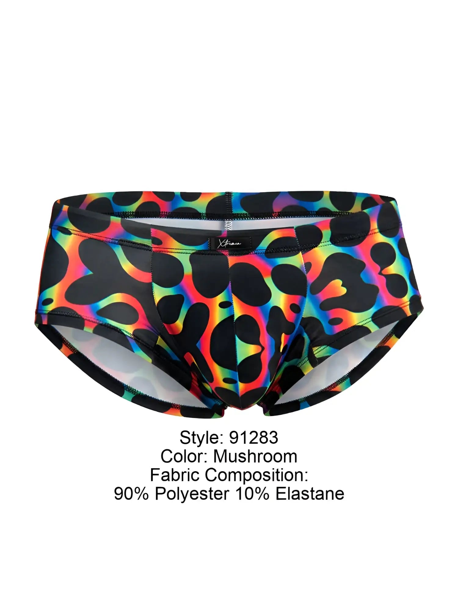Xtremen 91283 rainbow printed microfiber briefs in mushroom color with vibrant rainbow leopard print made of polyester and elastane