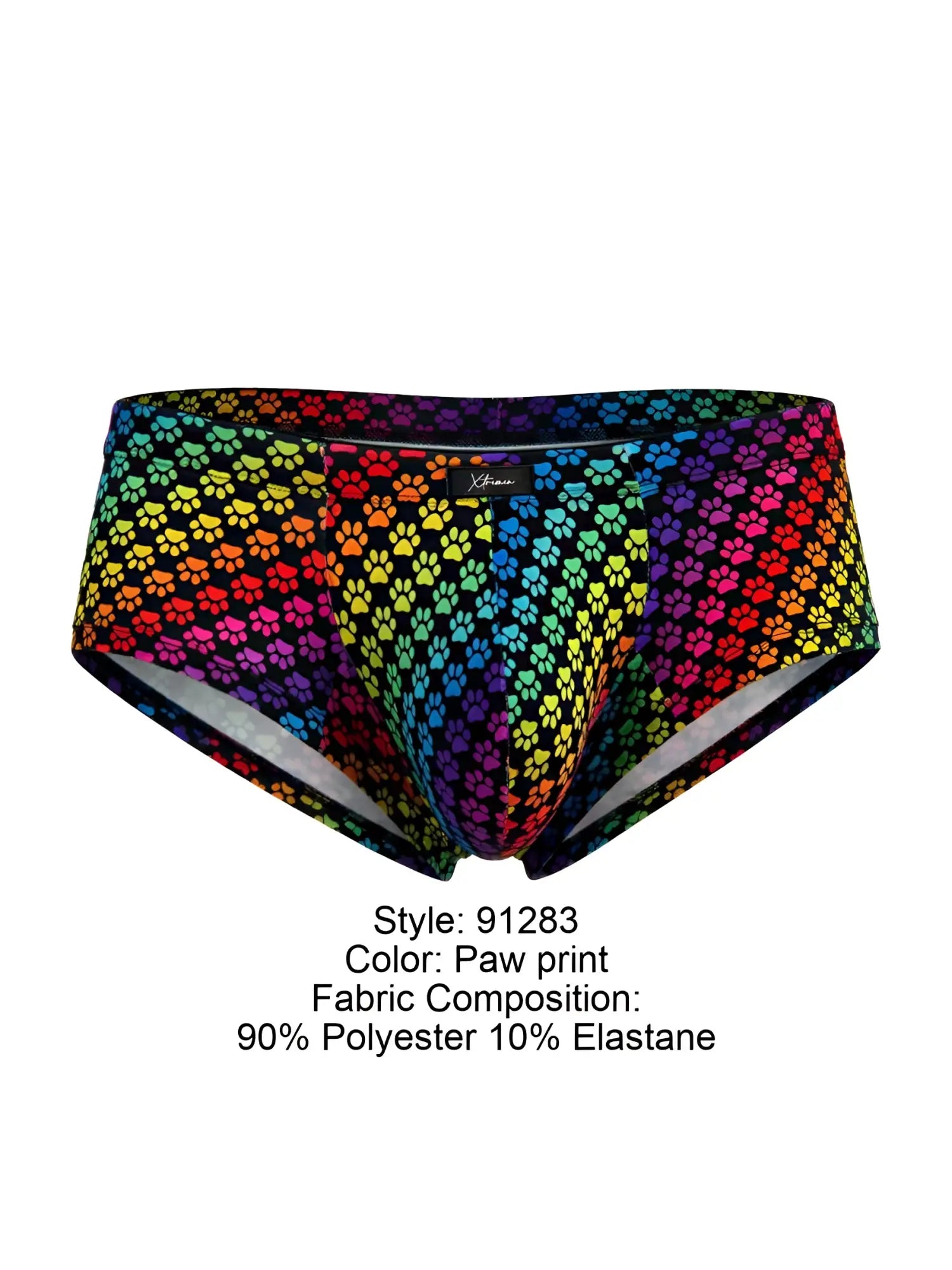 Xtremen 91283 rainbow printed microfiber briefs with rainbow paw print design made of stretchy polyester and elastane