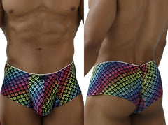 Xtremen 91283 rainbow printed microfiber briefs with a colorful paw print pattern in multiple hues