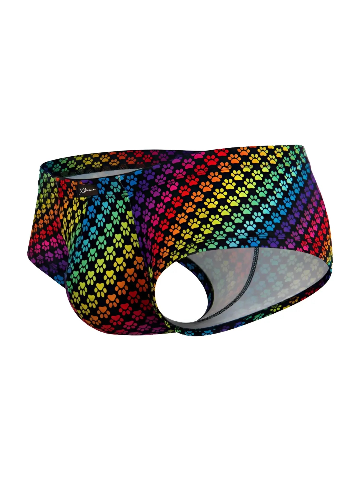 Xtremen 91283 rainbow printed microfiber briefs with vibrant paw print pattern in rainbow colors