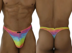 Vibrant rainbow tie-dye microfiber thong with soft stretchy fabric and sleek modern design by Xtremen 91284 color cloud
