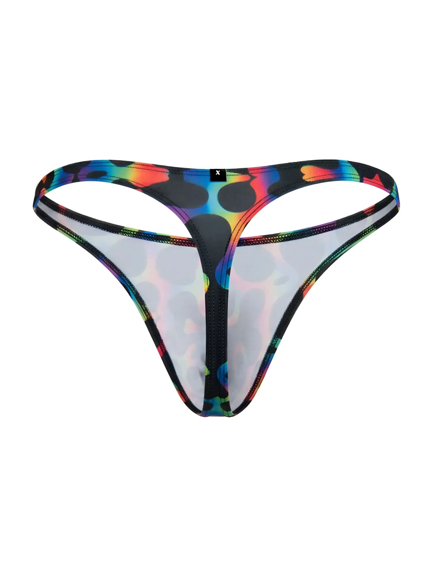 Xtremen 91284 printed microfiber thong in mushroom color with rainbow transparent fabric and black polka dots