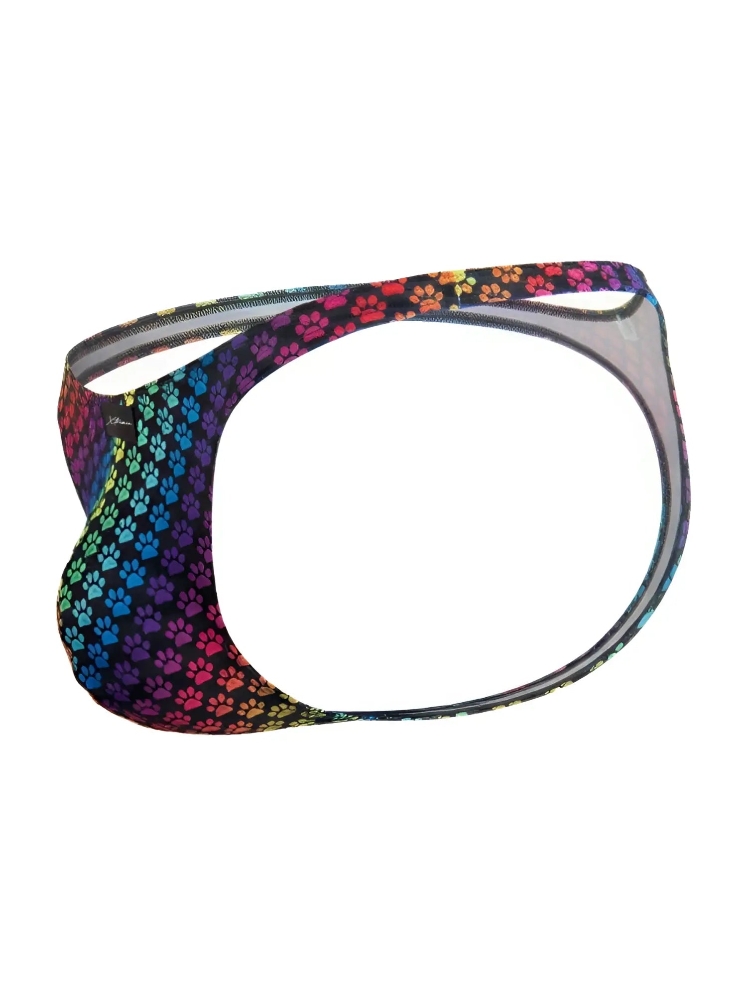 Xtremen 91284 printed microfiber thongs with rainbow paw print pattern and sheer mesh panel for men