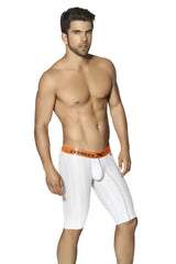 White xtremen sports microfiber stripe long boxer briefs with orange clemenx waistband size l