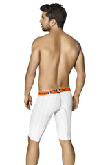 White men’s compression shorts with orange men x waistband microfiber stripe long boxer brief underwear size l