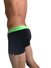 Black zen boxer brief with bright green waistband and 4-rth logo, comfortable and supportive underwear