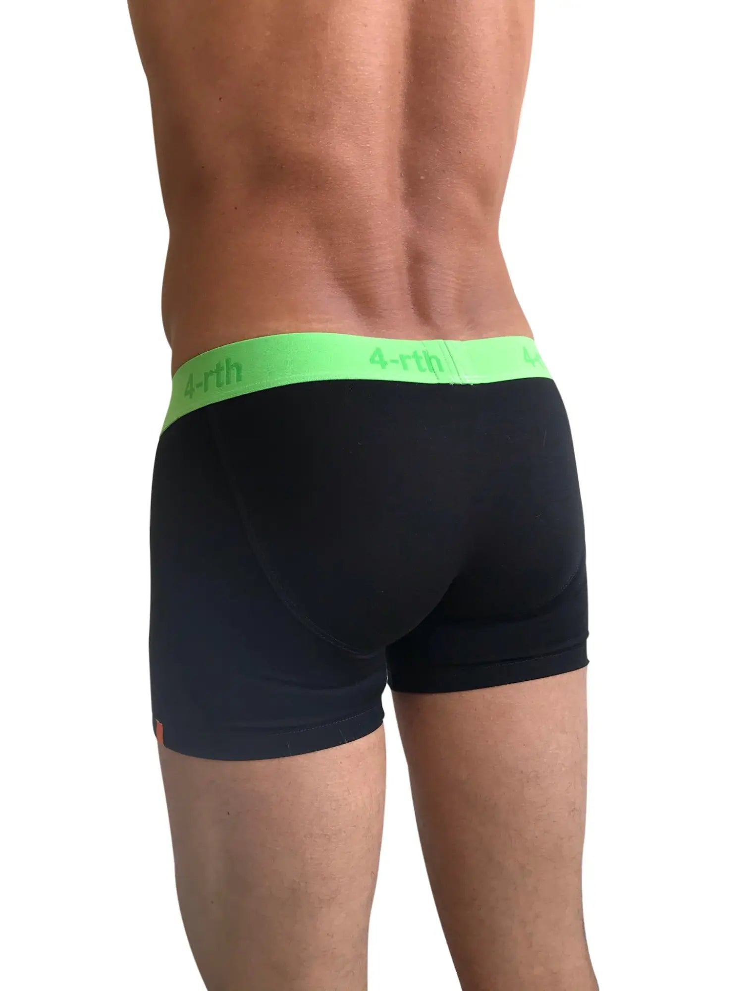 Black zen boxer brief with bright neon green waistband featuring 4-rth logo for comfortable daily wear