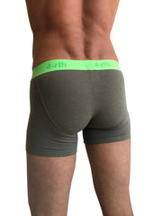 Olive green zen boxer briefs with bright neon lime waistband featuring 4-rth logo for comfortable wear