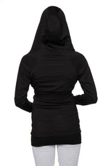 Sweat à capuche long zippé, idéal pour les voyages (noir)