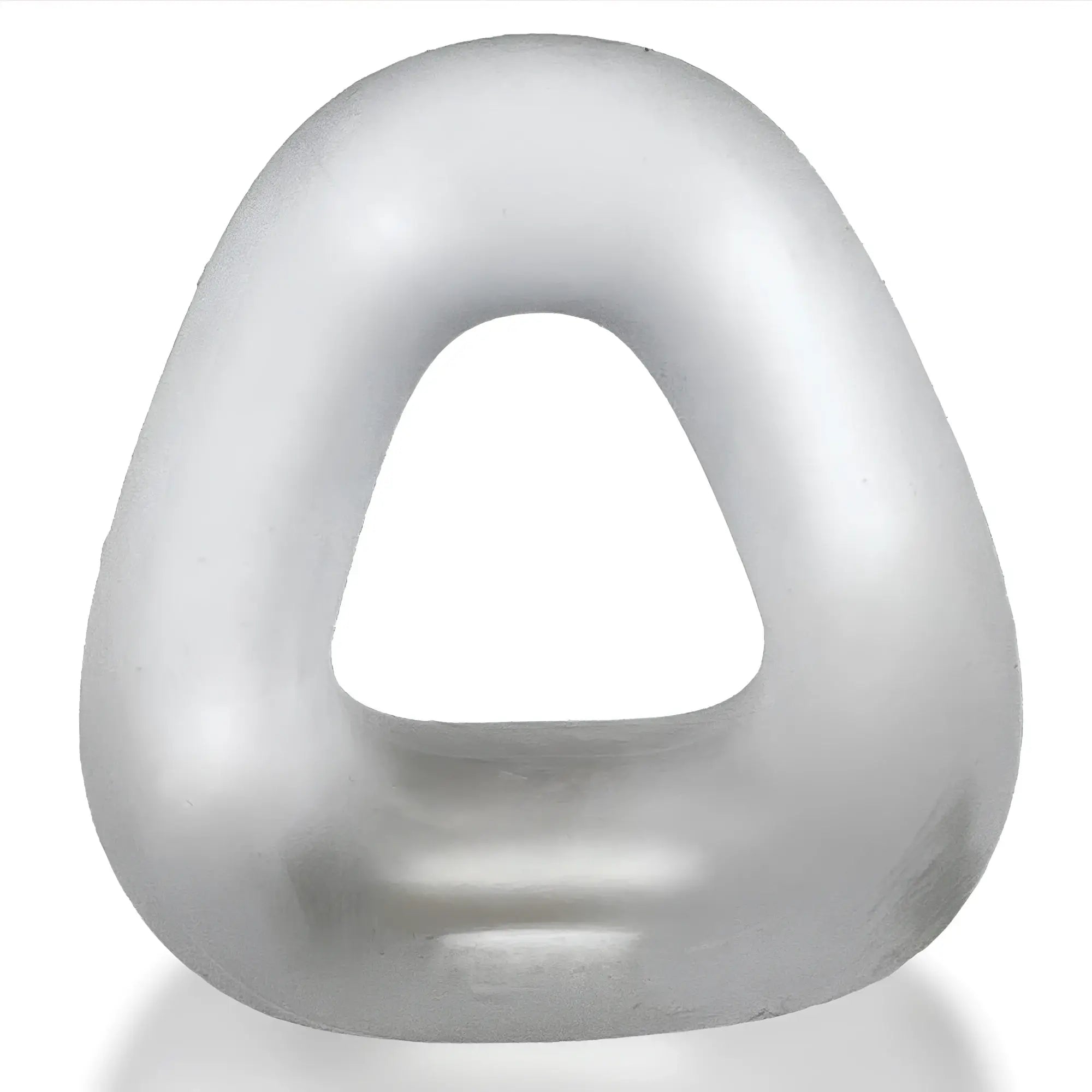 Silver matte finished abstract sculpture with triangular outline and smooth rounded contours in zoid wide base bulge c ring