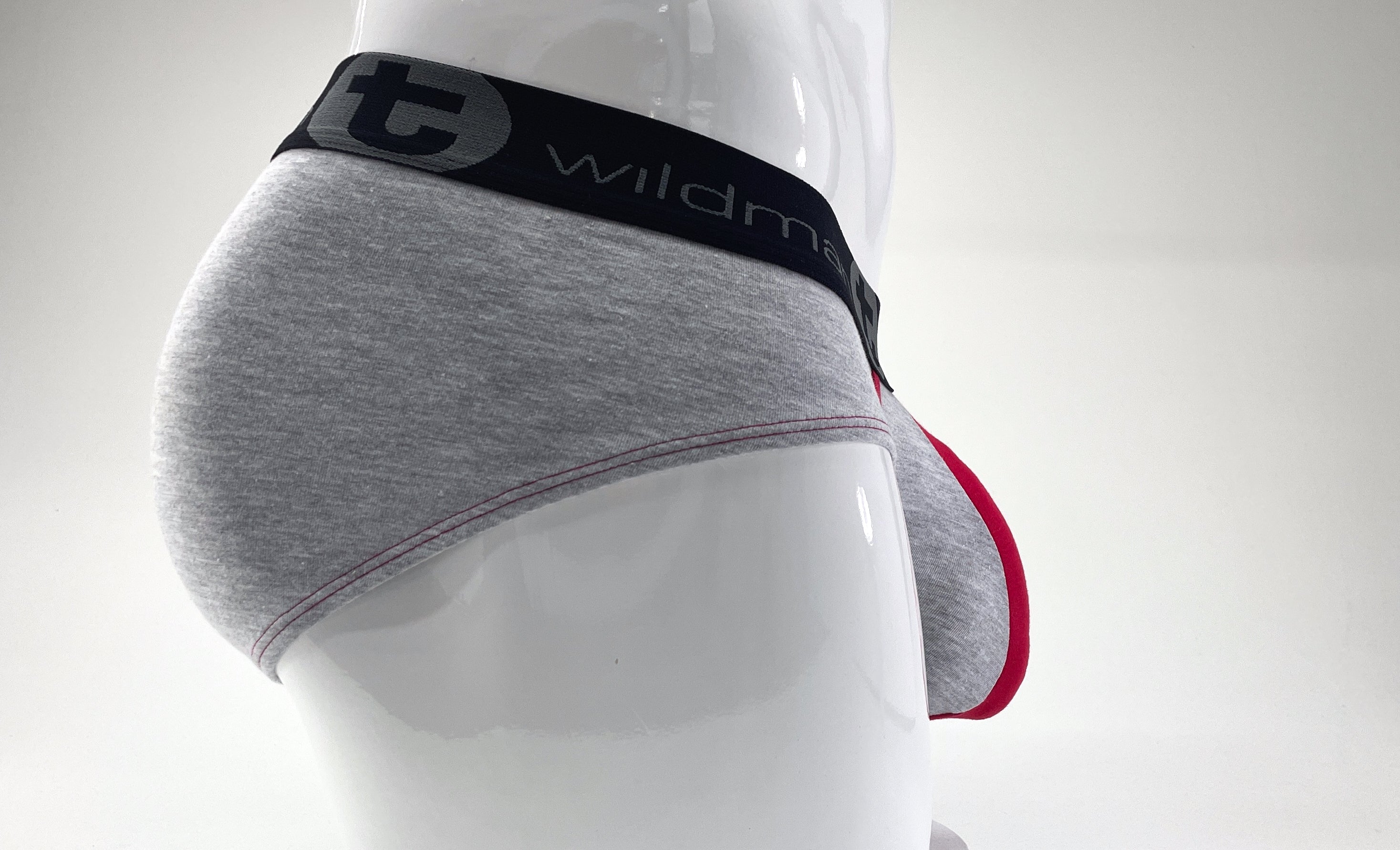 WildmanT Stretch Cotton Big Boy Pouch Brief Gray/Red - EricSaloDesign.com