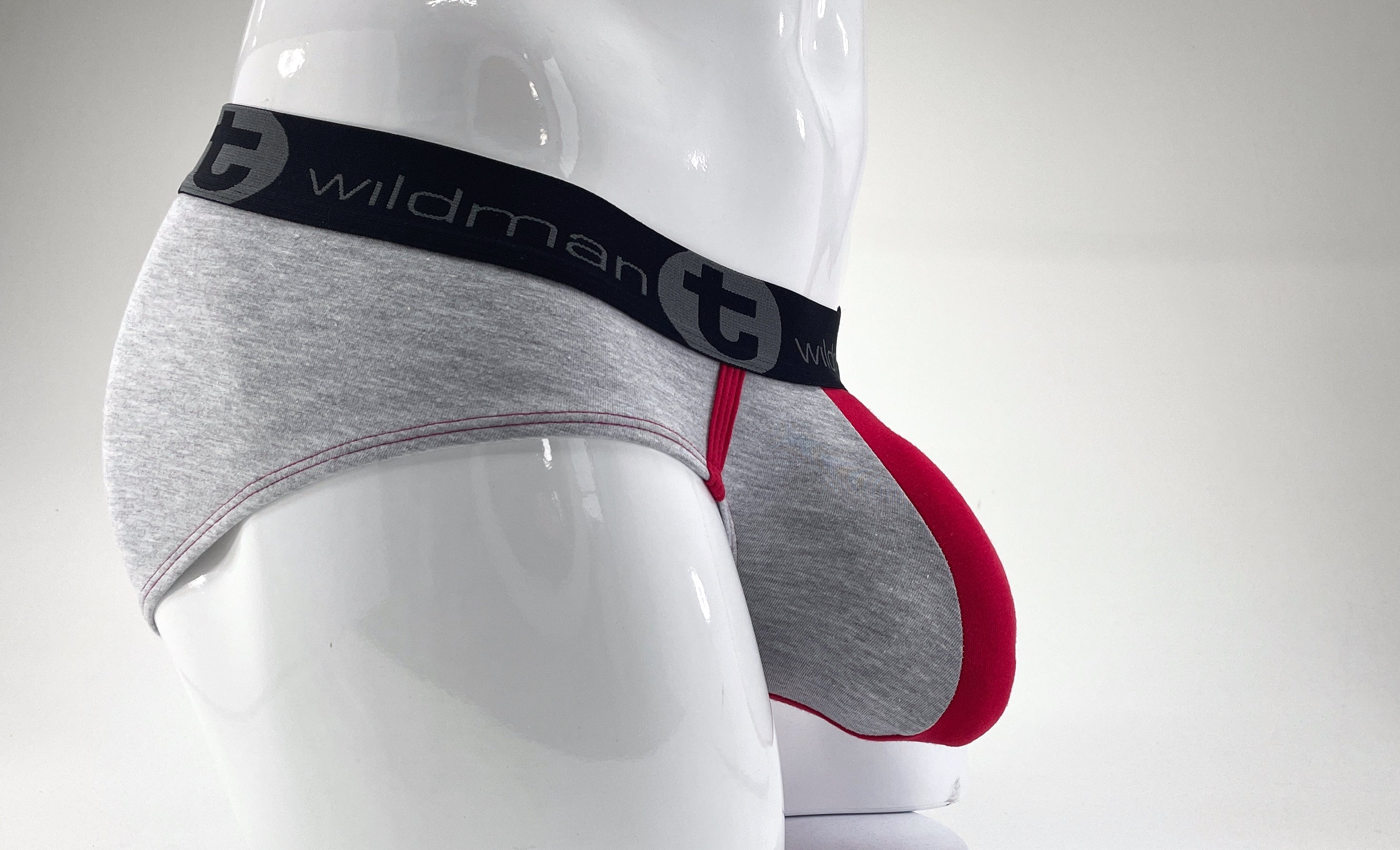 WildmanT Stretch Cotton Big Boy Pouch Brief Gray/Red - EricSaloDesign.com