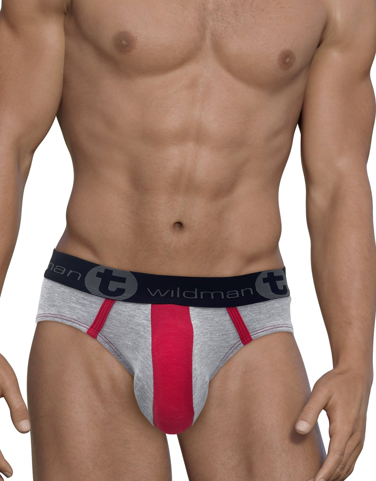 WildmanT Stretch Cotton Big Boy Pouch Brief Gray/Red - EricSaloDesign.com