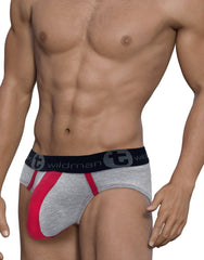 WildmanT Stretch Cotton Big Boy Pouch Brief Gray/Red - EricSaloDesign.com