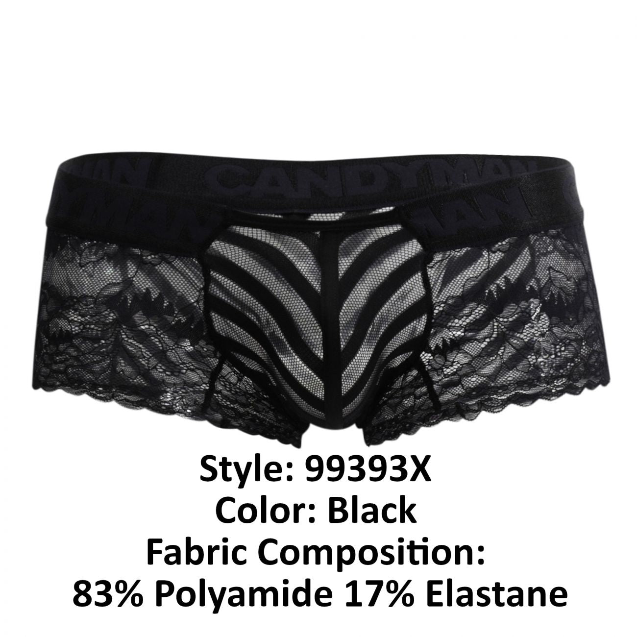 Boxer en maille et dentelle CandyMan 99393X Couleur Noir