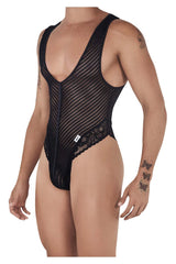 CandyMan 99522 Lace-Mesh Bodysuit Thong Color Black