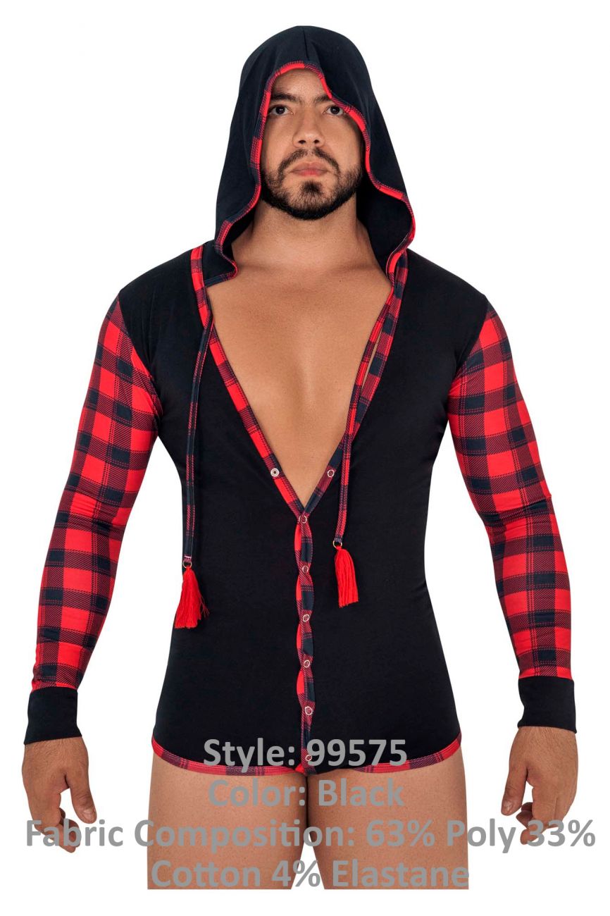 CandyMan 99575 Hoodie Bodysuit Color Black