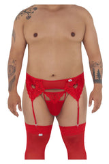 CandyMan 99589X Spitzen-String mit Strumpfhalter, Farbe Rot