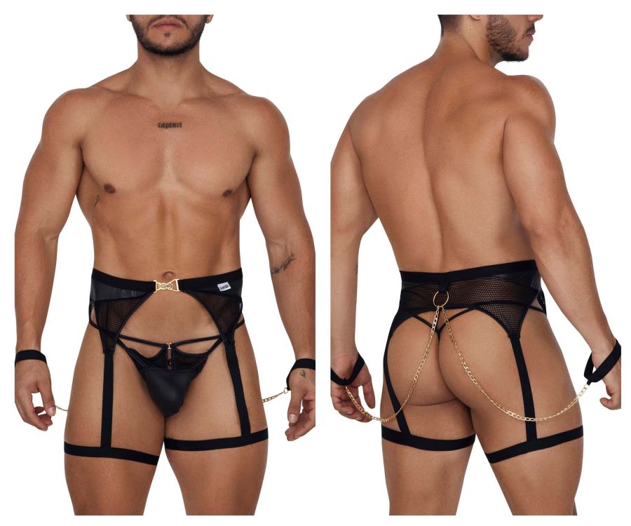 CandyMan 99690 Straps-Tangas, zweiteiliges Set, Farbe Schwarz