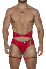 CandyMan 99703 Strumpfhalter-Slip, zweiteiliges Set, Farbe Rot