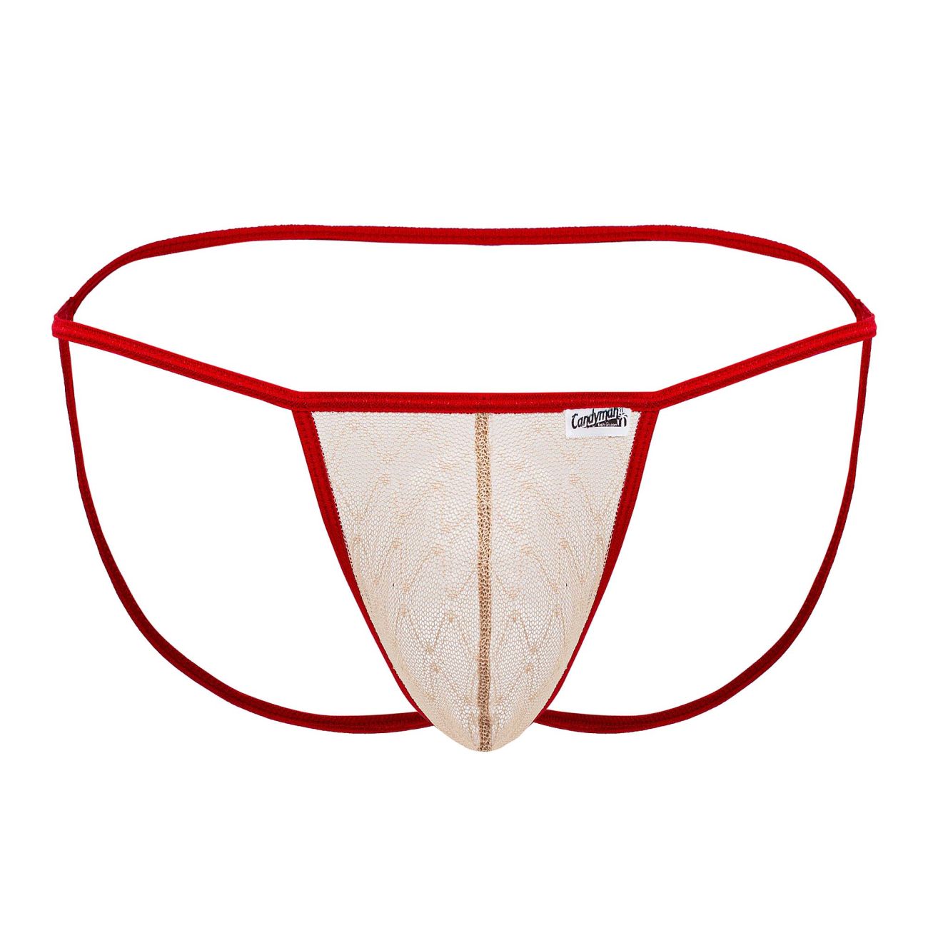 Jockstrap en micro dentelle CandyMan 99709 Couleur Beige-Rouge