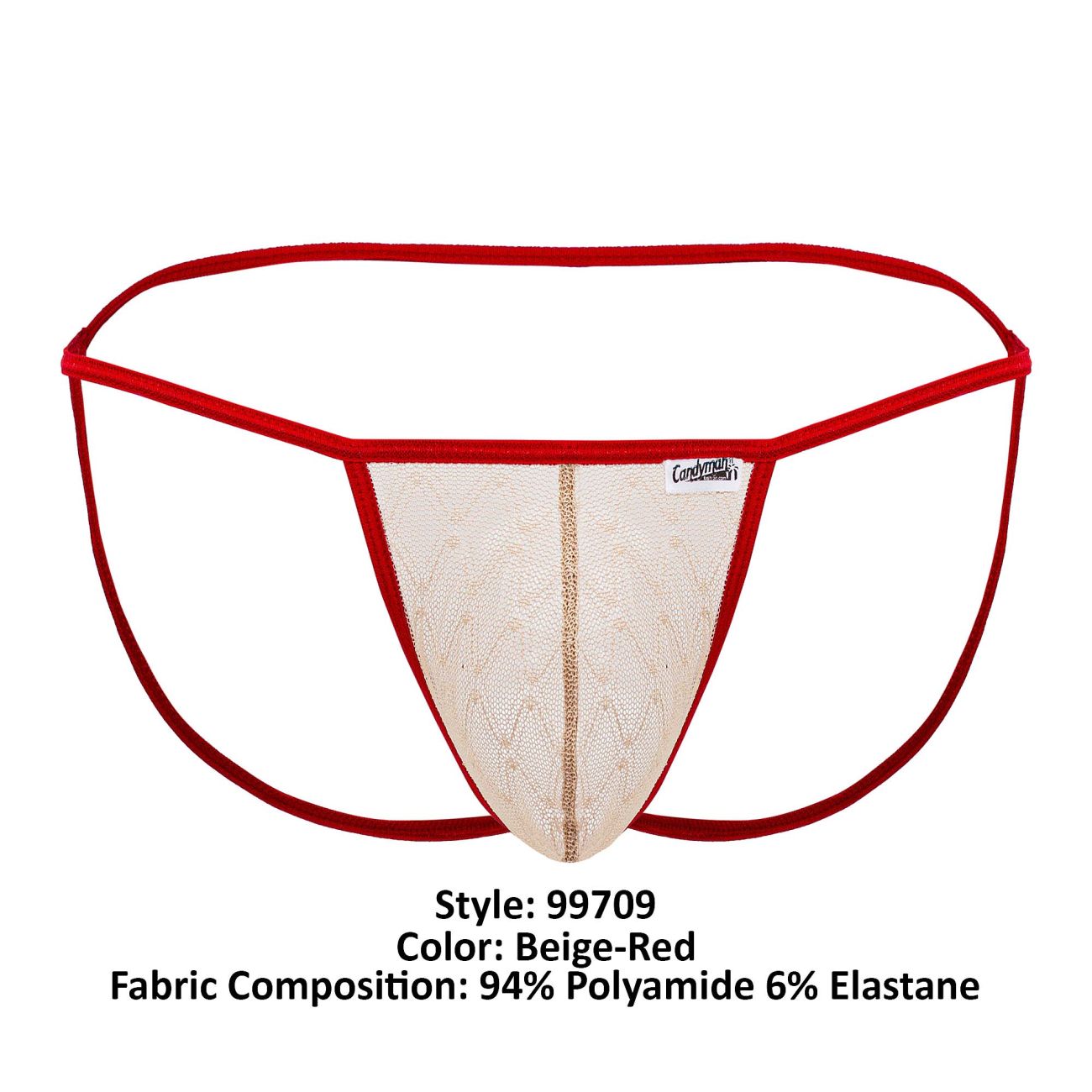 Jockstrap en micro dentelle CandyMan 99709 Couleur Beige-Rouge