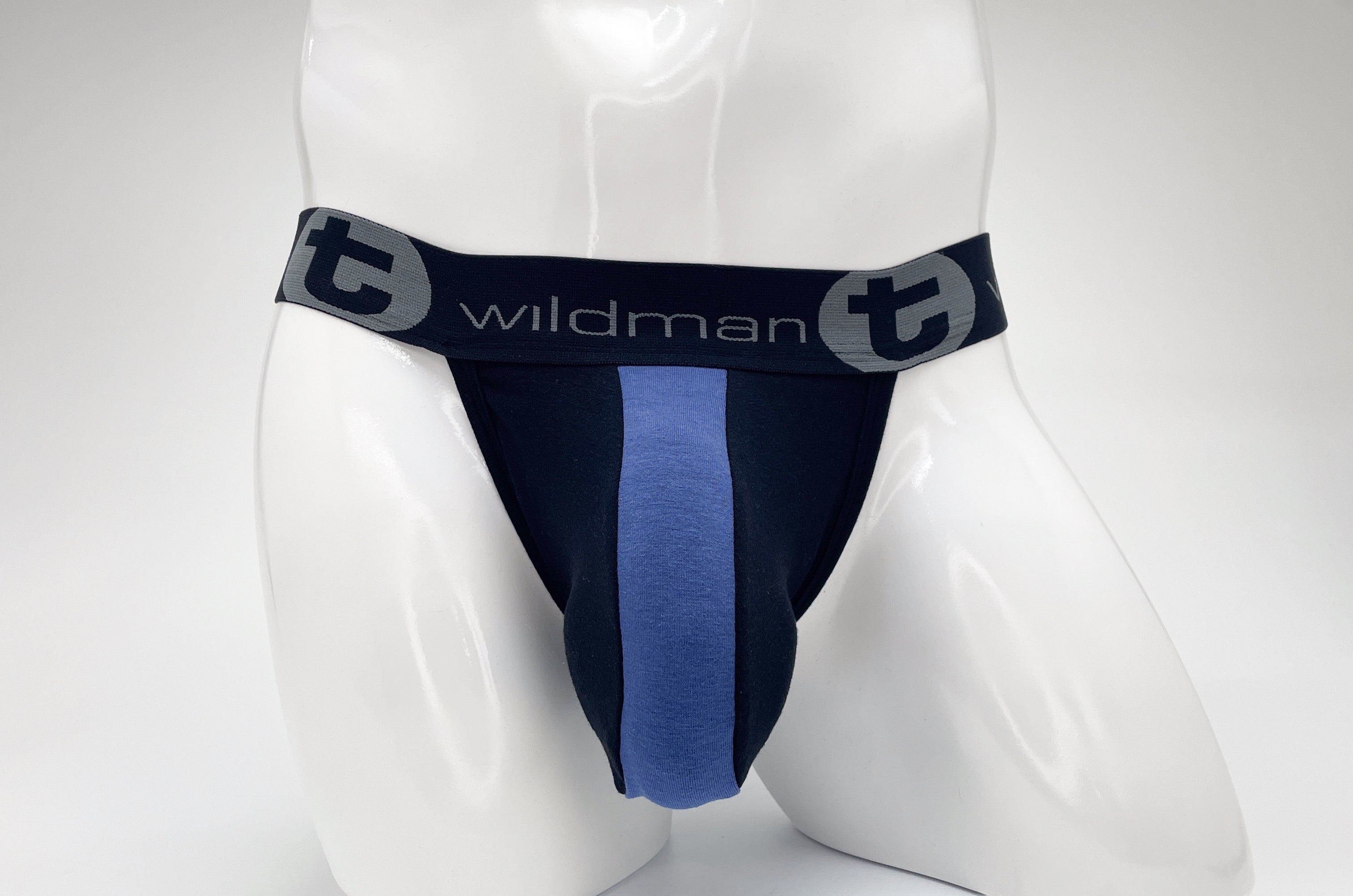 WildmanT Cotton Big Boy Pouch Stripe Jockstrap Black/Royal Blue - EricSaloDesign.com