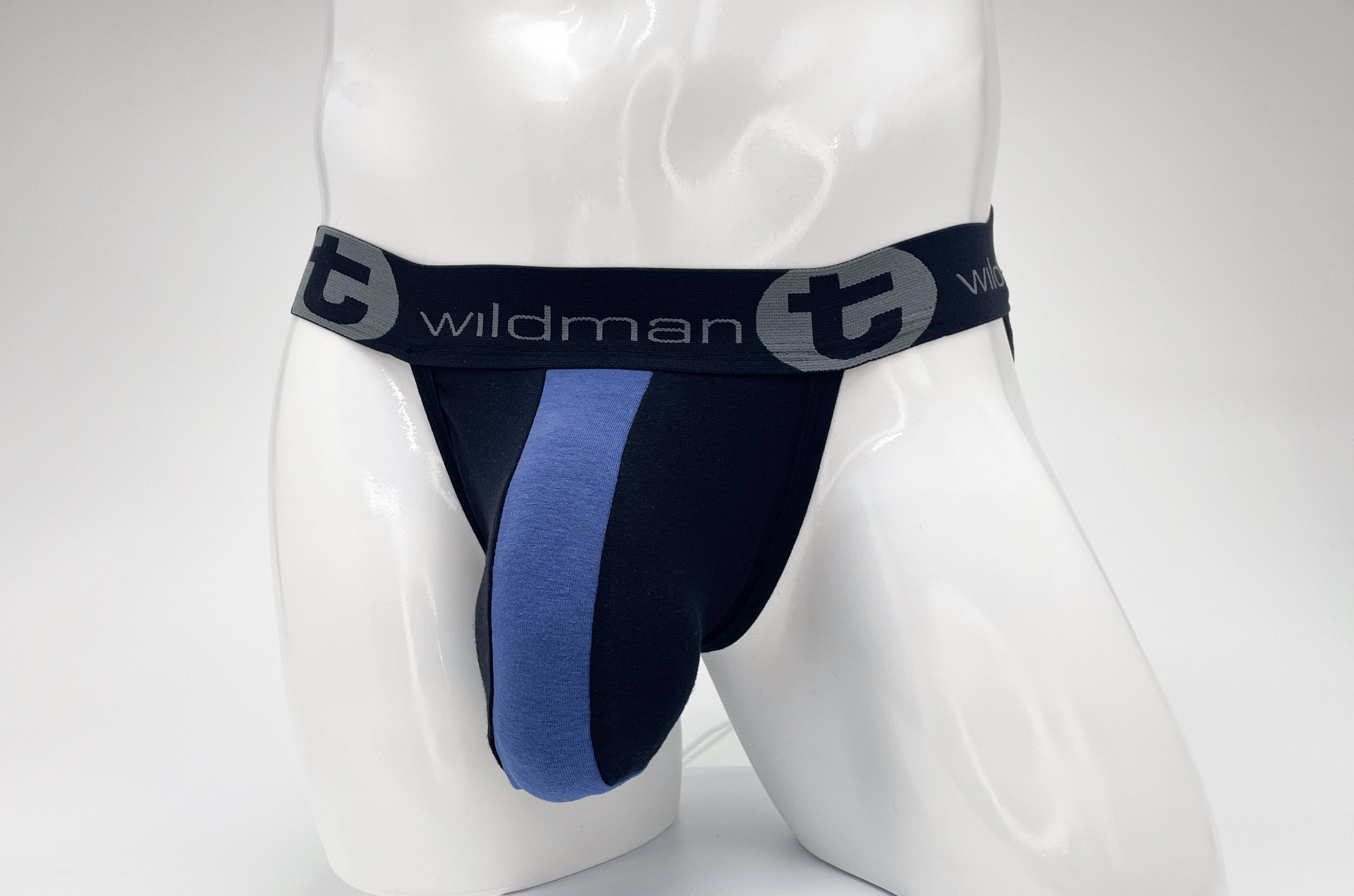 WildmanT Cotton Big Boy Pouch Stripe Jockstrap Black/Royal Blue - EricSaloDesign.com