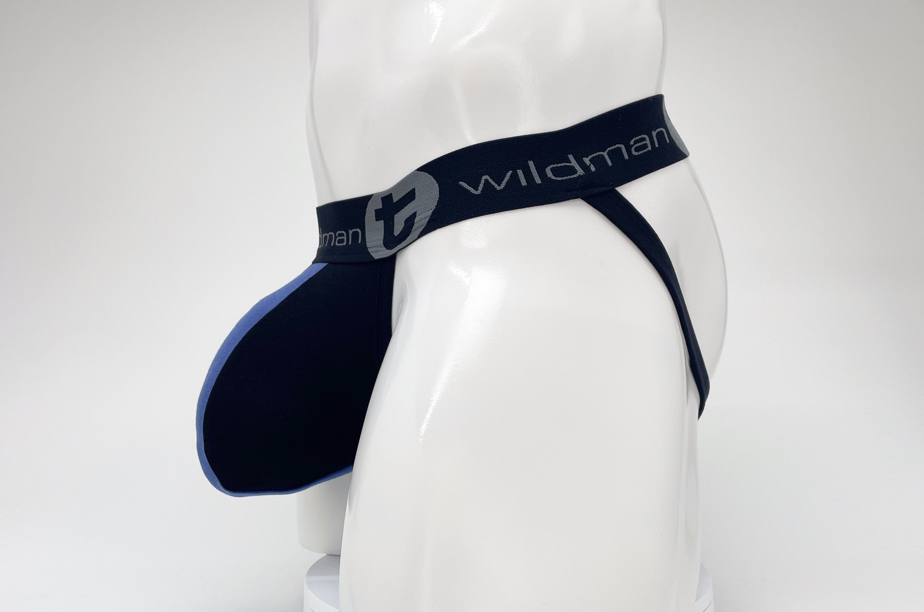 WildmanT Cotton Big Boy Pouch Stripe Jockstrap Black/Royal Blue - EricSaloDesign.com