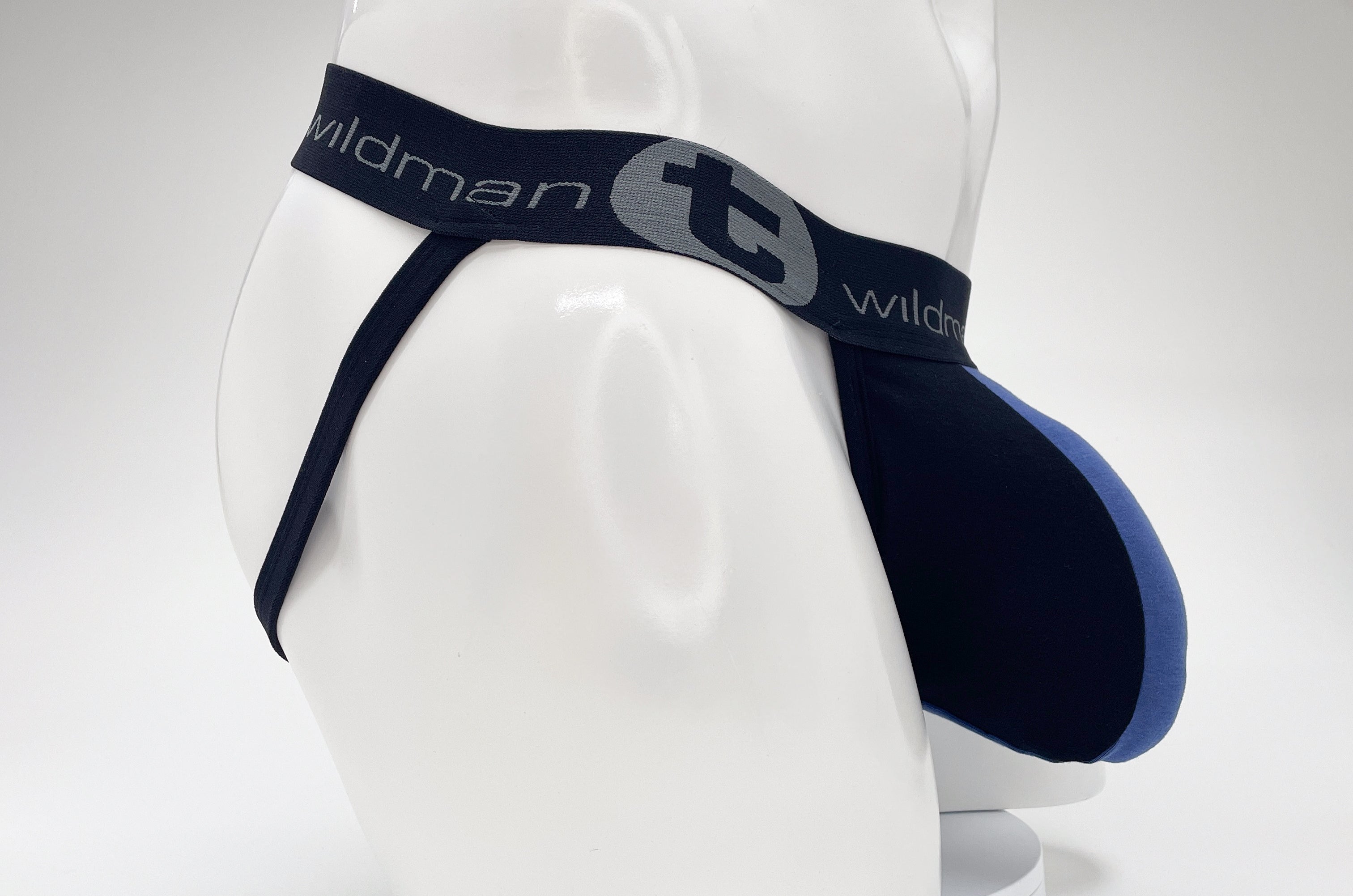 WildmanT Cotton Big Boy Pouch Stripe Jockstrap Black/Royal Blue - EricSaloDesign.com