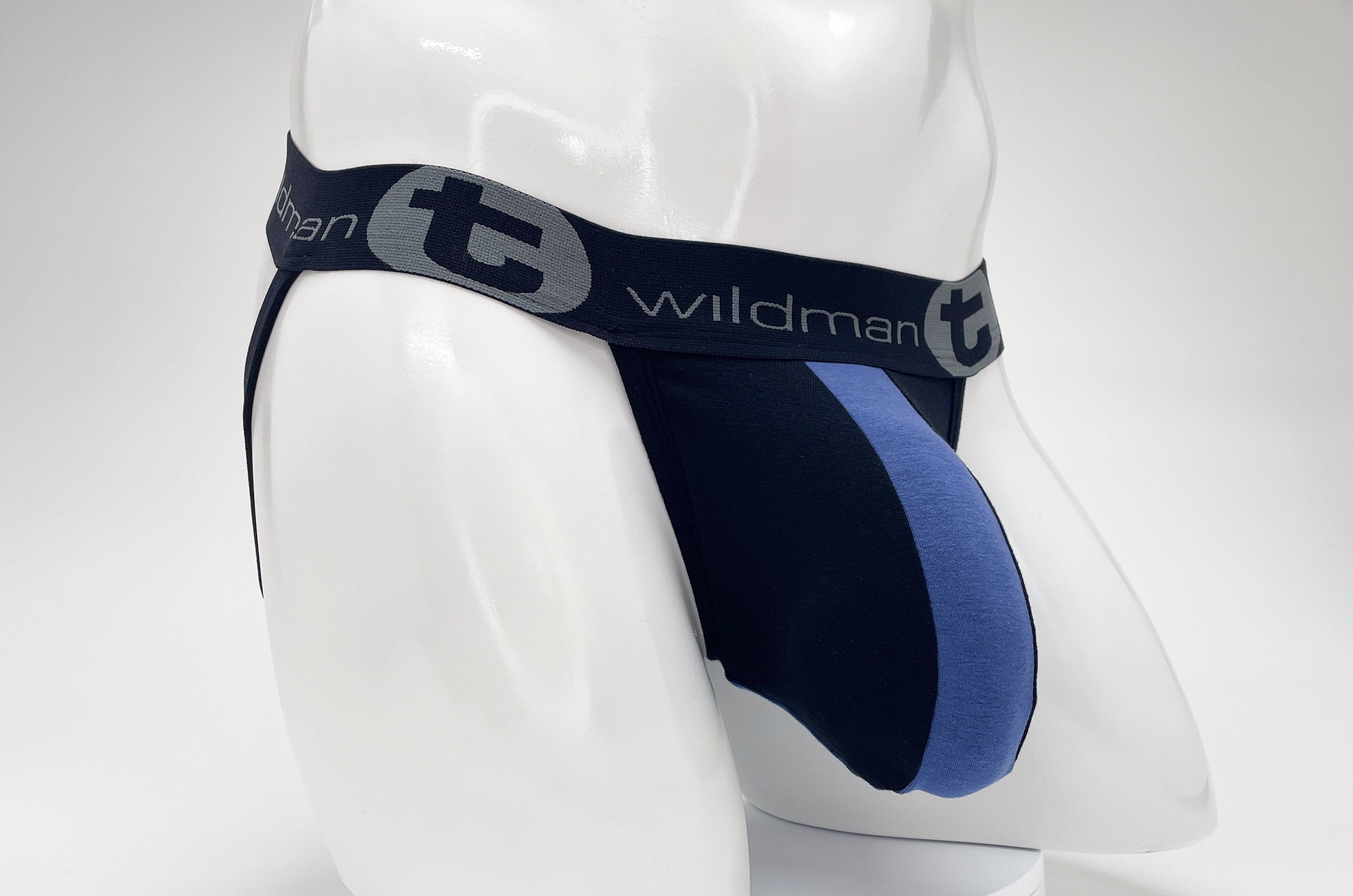 WildmanT Cotton Big Boy Pouch Stripe Jockstrap Black/Royal Blue - EricSaloDesign.com