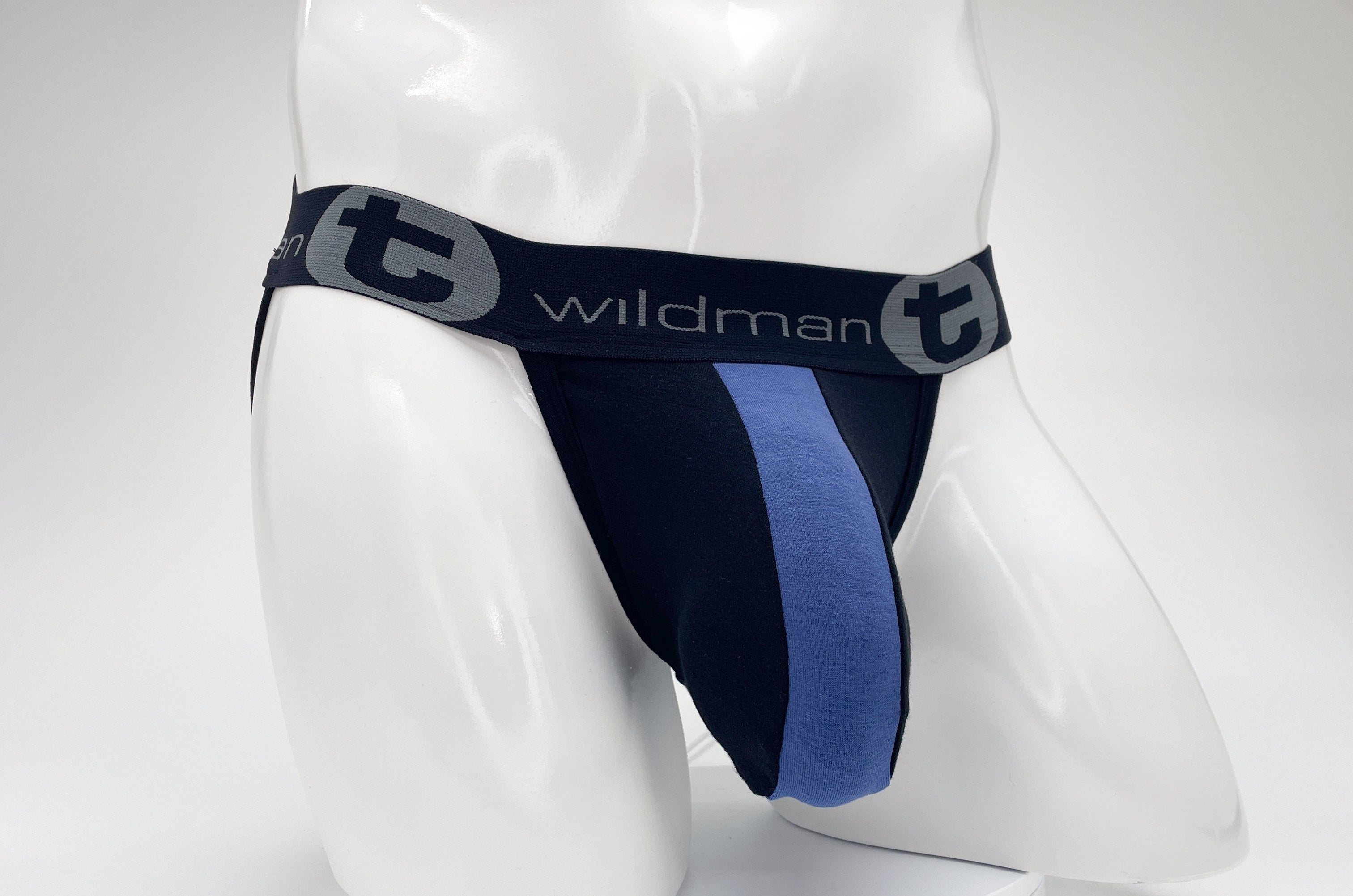 WildmanT Cotton Big Boy Pouch Stripe Jockstrap Black/Royal Blue - EricSaloDesign.com