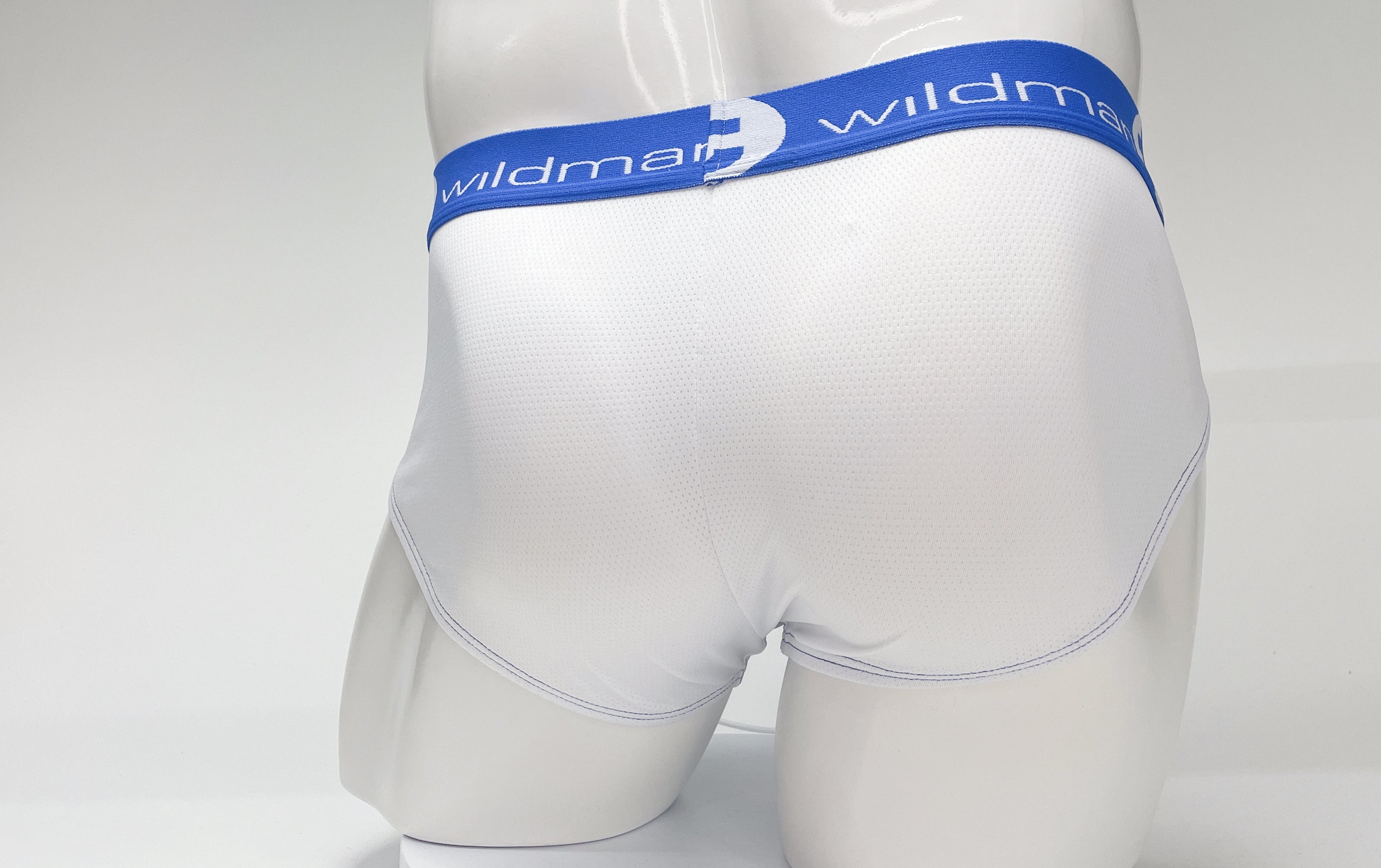 WildmanT Mesh Big Boy Pouch Brief with Stripe White and Blue - EricSaloDesign.com