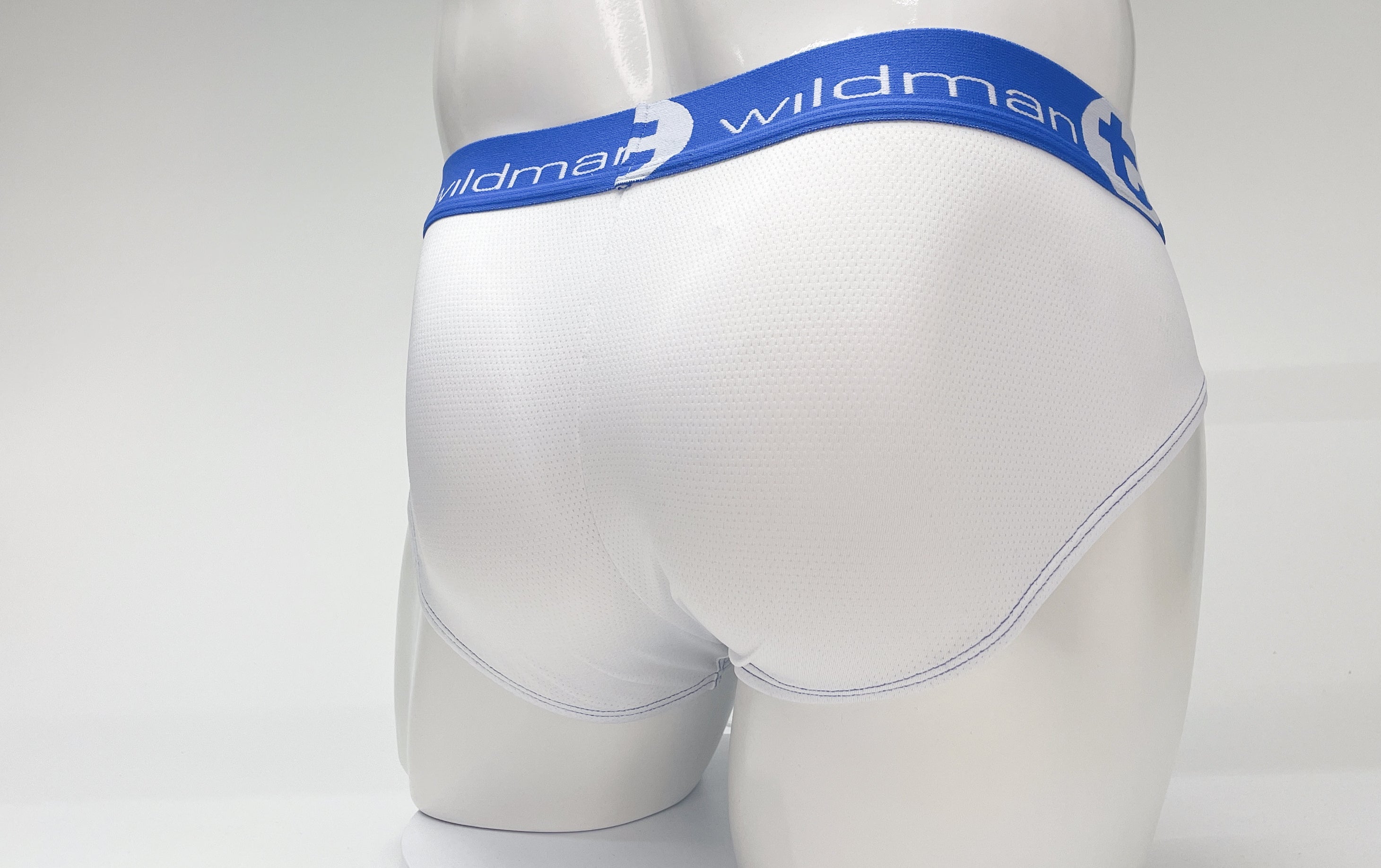 WildmanT Mesh Big Boy Pouch Brief with Stripe White and Blue - EricSaloDesign.com