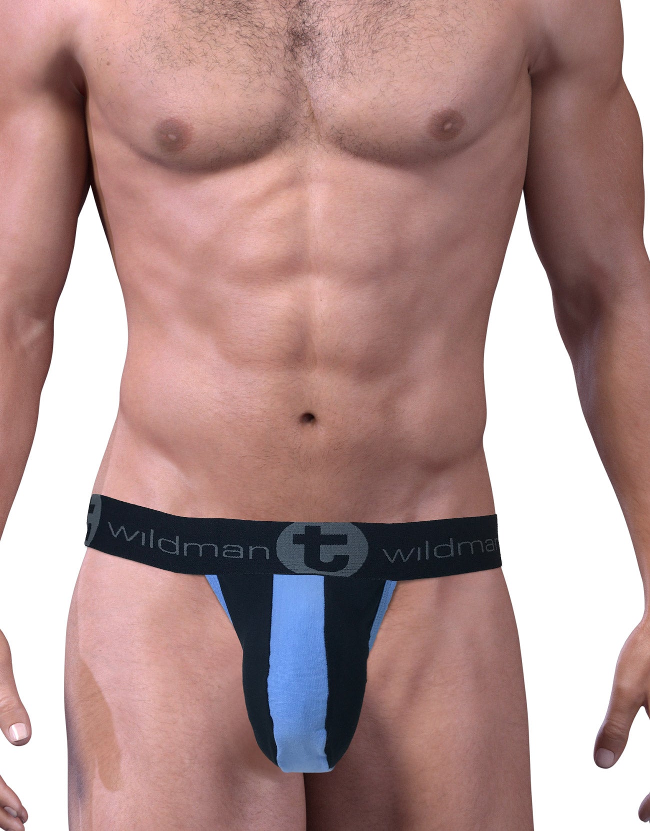 Stretch Cotton Strapless Jock Big Boy Pouch Black/Blue - EricSaloDesign.com