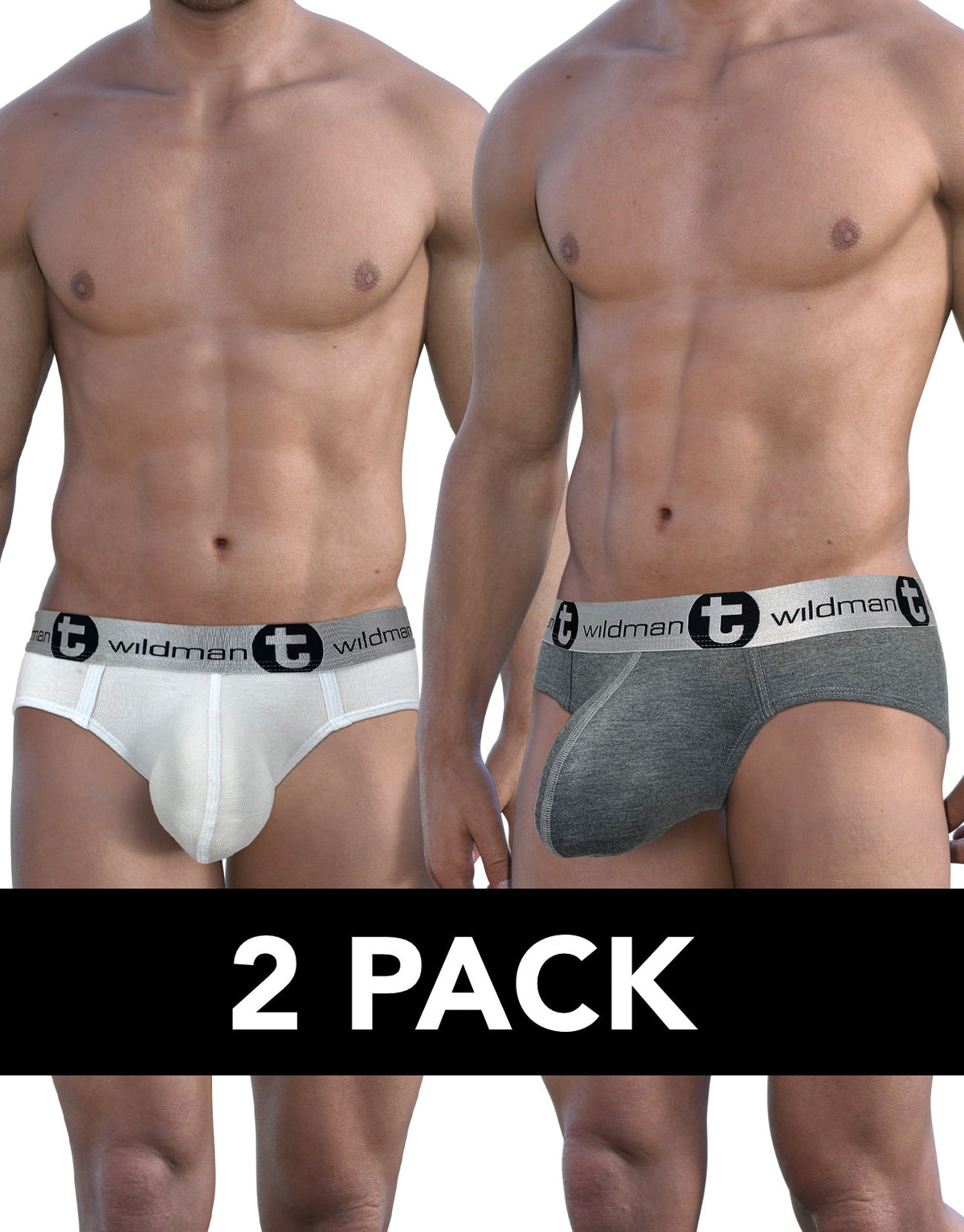 WildmanT Modal Big Boy Pouch Brief White/Gray 2-Pack - EricSaloDesign.com