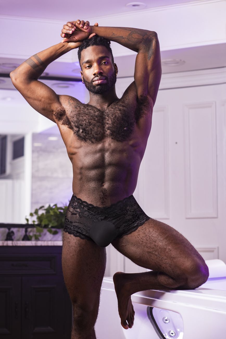 Male Power 127-280 Sassy Lace Mini Short Transparent Pouch Farbe Schwarz