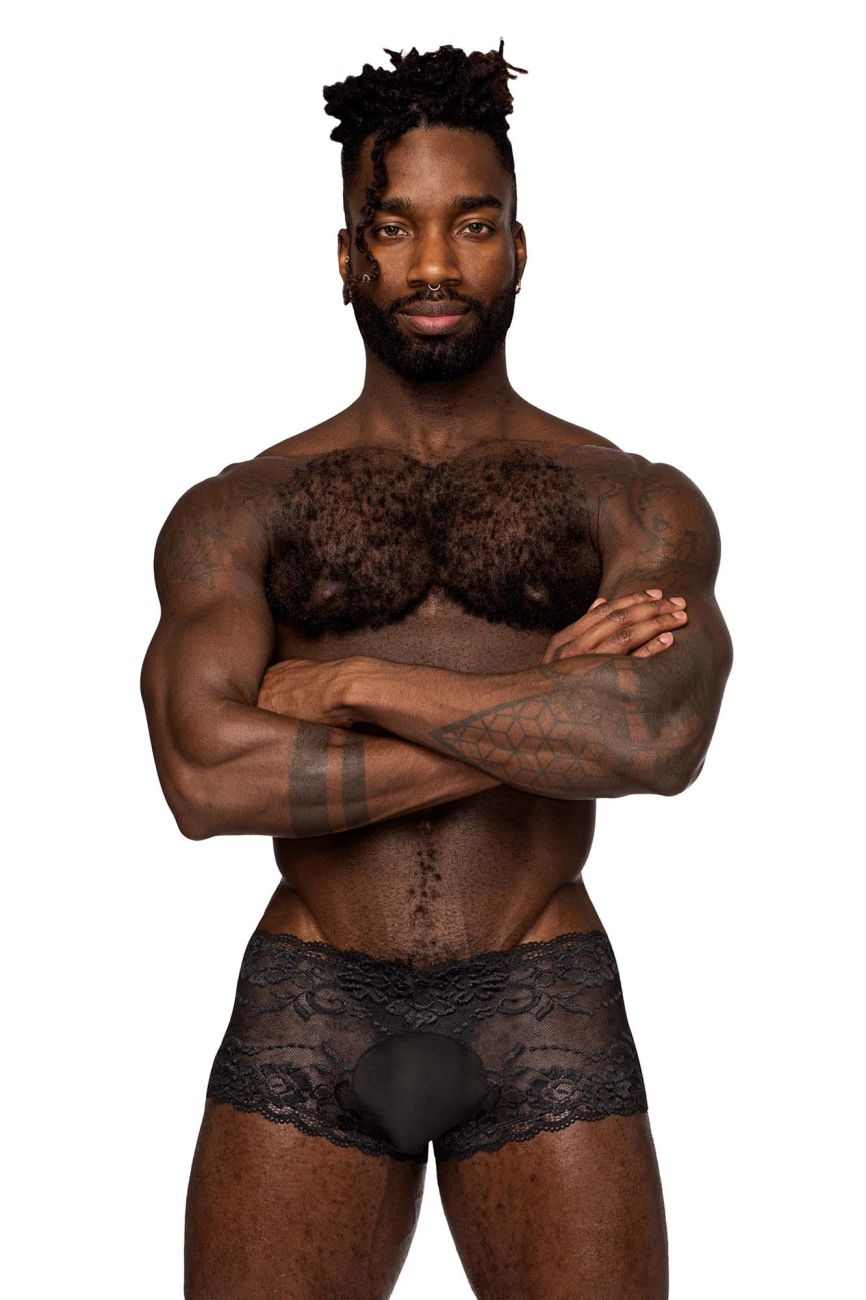 Male Power 127-280 Sassy Lace Mini Short Transparent Pouch Farbe Schwarz