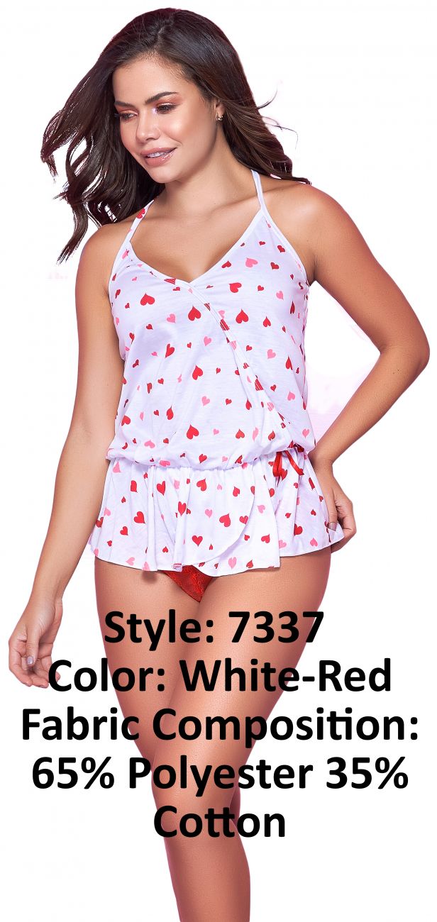 Ensemble pyjama haut et bas coquin Mapale 7337 Couleur blanc-rouge