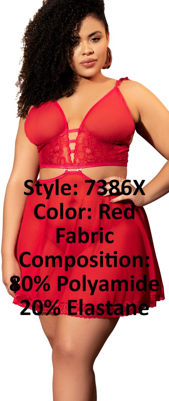 Mapale 7386X Zwei-in-Eins-Babydoll und zweiteiliges Set, Farbe Rot