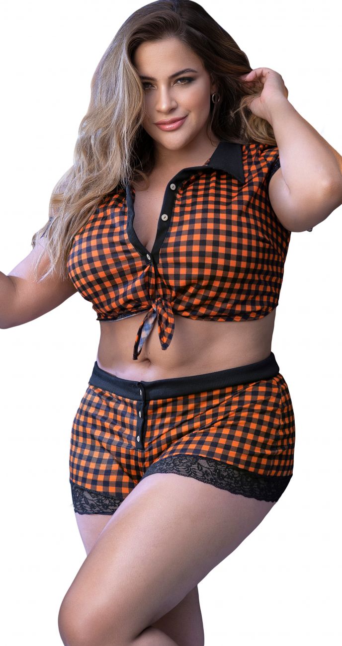 Mapale 7406X Zweiteiliges Pyjama-Set. Oberteil und Shorts Farbe Schwarz-Orange